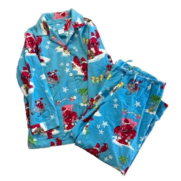 Nick & Nora Santa Claws Christmas Lobster Flannel Pajamas...